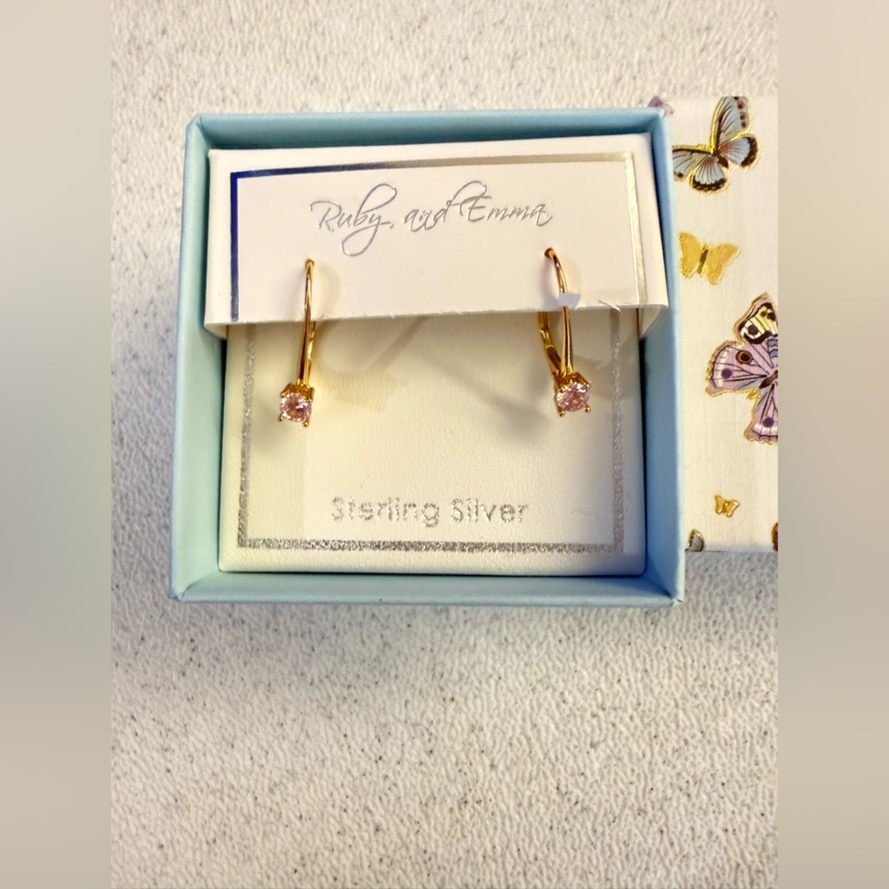 Gold Earrings with Pink Gemstone